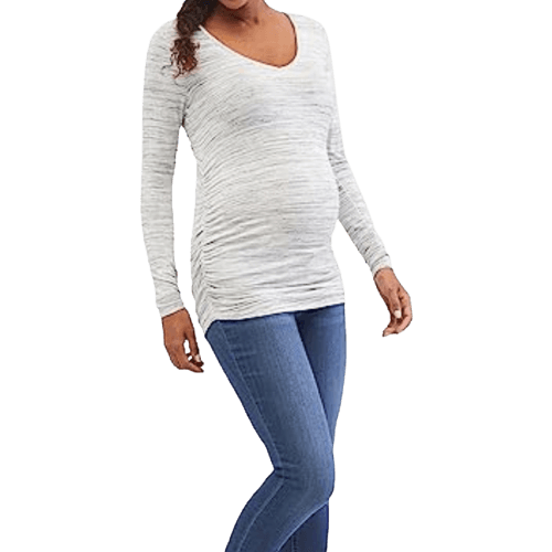 Maternity Women's Long Sleeve V-Neck Side Ruched Tee Shirt