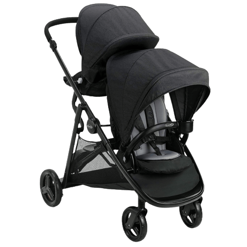 Double Stroller Features Bench Seat and Standing Platform