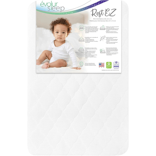 Evolur Rest EZ 2 in 1 Mini Crib Mattress (White):