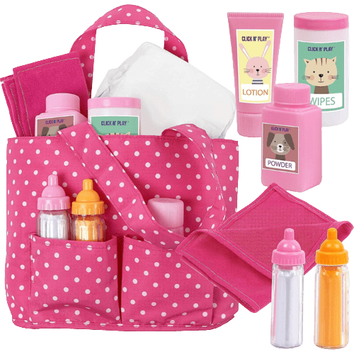 Click N' Play Baby Girl Doll Diaper Bag, Pink Soft Carrying Bag