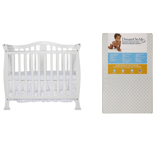 Dream On Me Naples, 4 in 1 Convertible Mini Crib with Dream On Me 3 Portable Crib Mattress