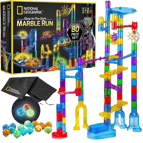 NATIONAL GEOGRAPHIC Glowing Marble Run – 80 Piece Construction Set